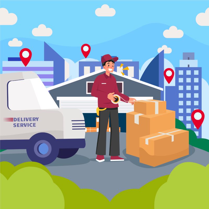 Person delivering different rental products from car, party, apartment, property, and vacation rental website